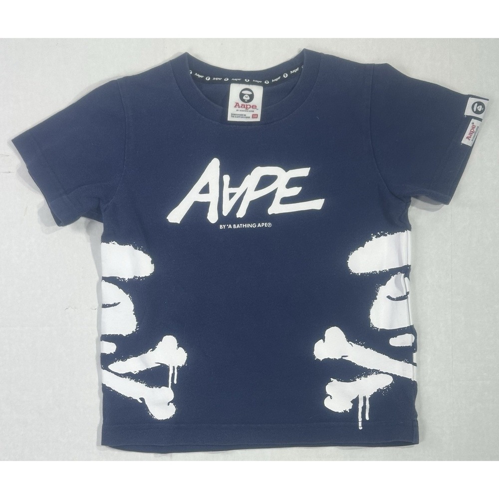 AAPE By A Bathing Ape Kids Tee Size 110 Navy Streetwear Graphic T Shirt